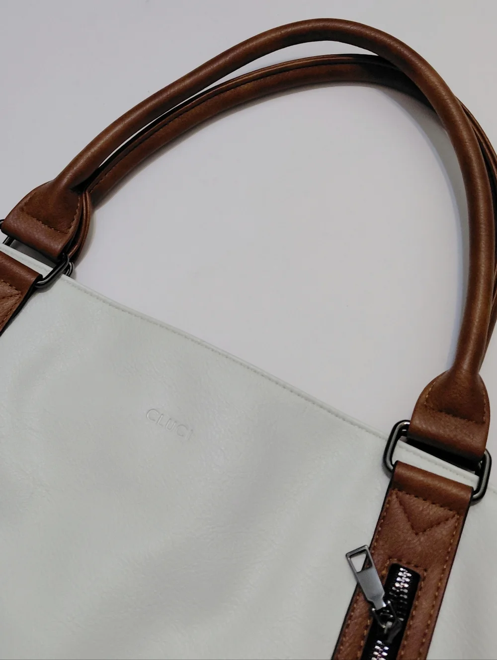 CLUCI Women’s Vegan Leather Cream  Hobo  Bag Large Tote with Brown Trim